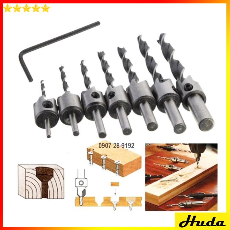 Mũi khoan âm vít gỗ - Bộ 7 cây có điều chỉnh - đồ làm mộc