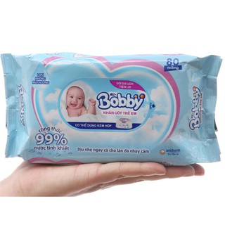 KHĂN ƯỚT BOBBY 80 TỜ CHÍNH HÃNG-k mùi, gói bổ sung
