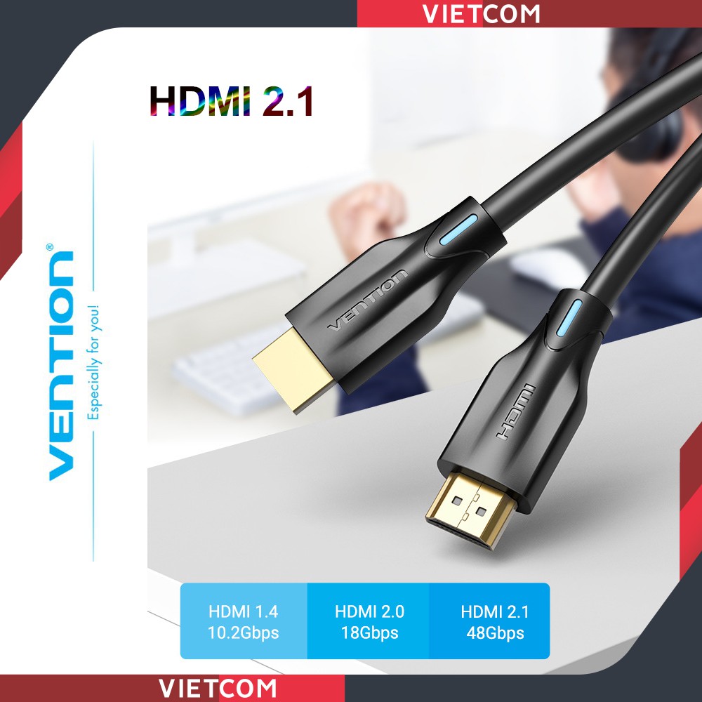 Cáp HDMI 2.1 Vention - Hỗ trợ 8K/60Hz - Tốc độ cao 48Gbps Dynamic HDR &amp; eARC