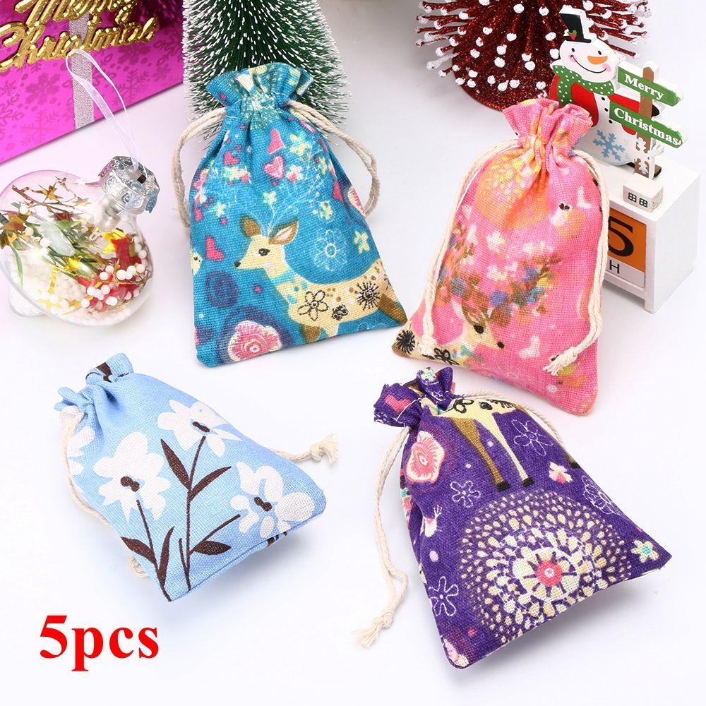 GOGOUP 5 Túi Vải Lanh Đựng Kẹo, Quà Giáng Sinh