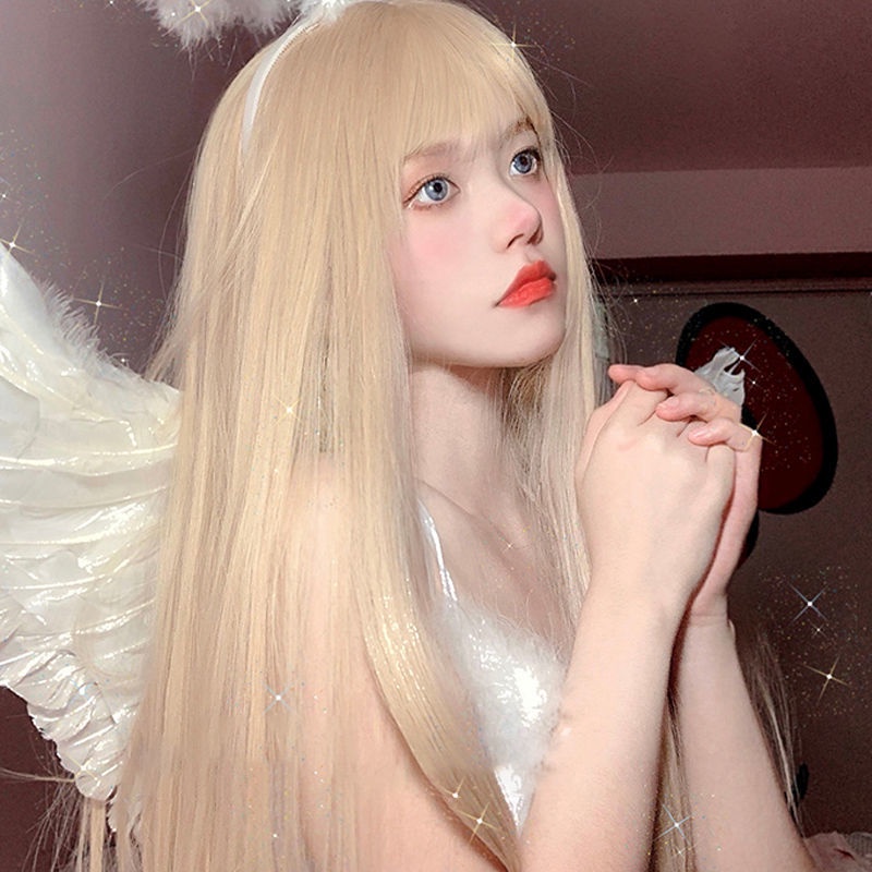 Tóc Giả Dài Thẳng Màu Hồng Sáng Tự Nhiên Phong Cách lolita Hàn Quốc Cho Nữ