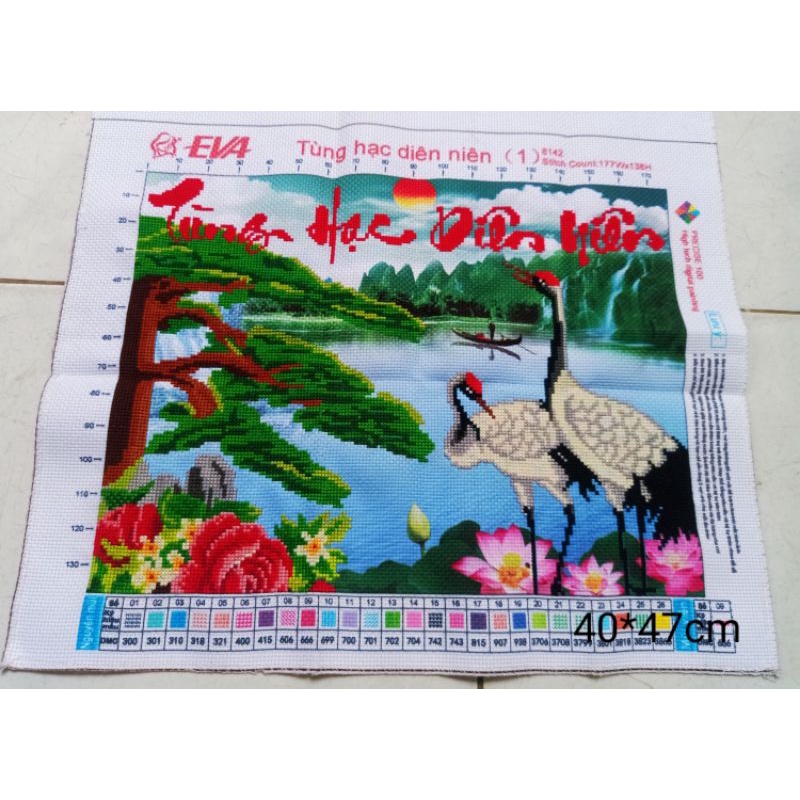 (Đã Thêu) Tranh Thêu Chữ Thập Tùng Hạc Diên Niên 3D