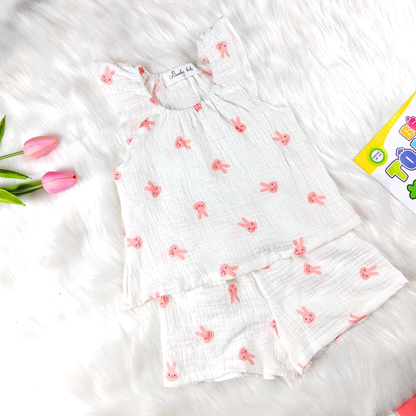 Bộ 2 dây cánh tiên💥 CAO CẤP💥 bộ đồ mùa hè chất xô muslin thấm hút mồ hôi, mềm mại cho bé gái