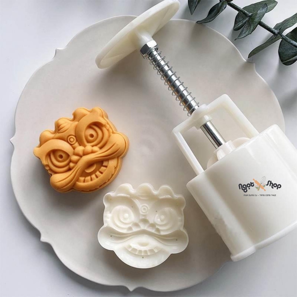Khuôn bánh trung thu lò xo đầu lân 1 mặt 75g 150gr