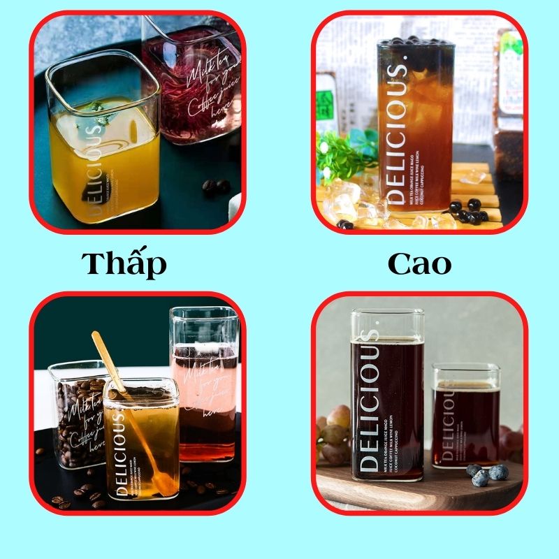 Ly thủy tinh vuông chịu nhiệt 400ml trong suốt cốc thủy tinh uống nước pha trà dễ thương cute decor cực đẹp