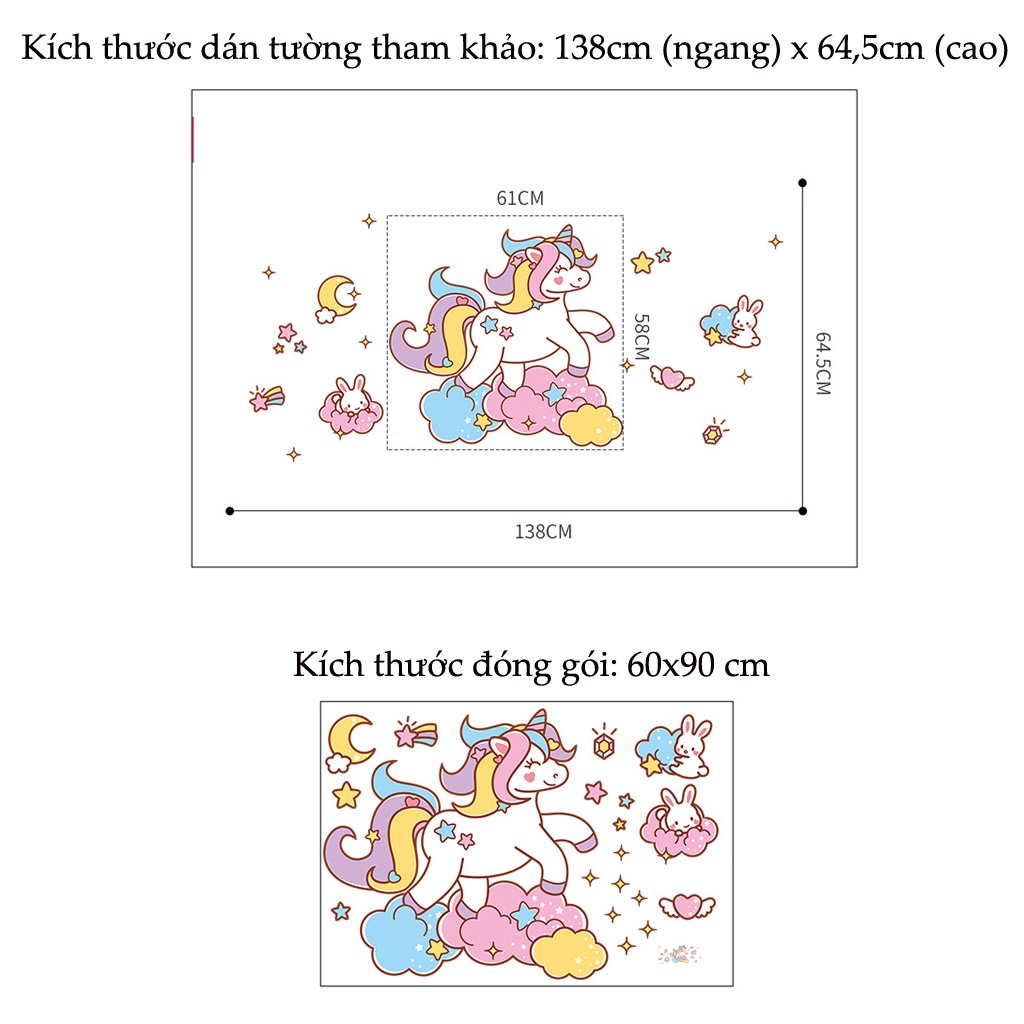 Tranh dán tường cho bé, decal dán tường cho bé yêu mẫu ngựa thần Pony C16
