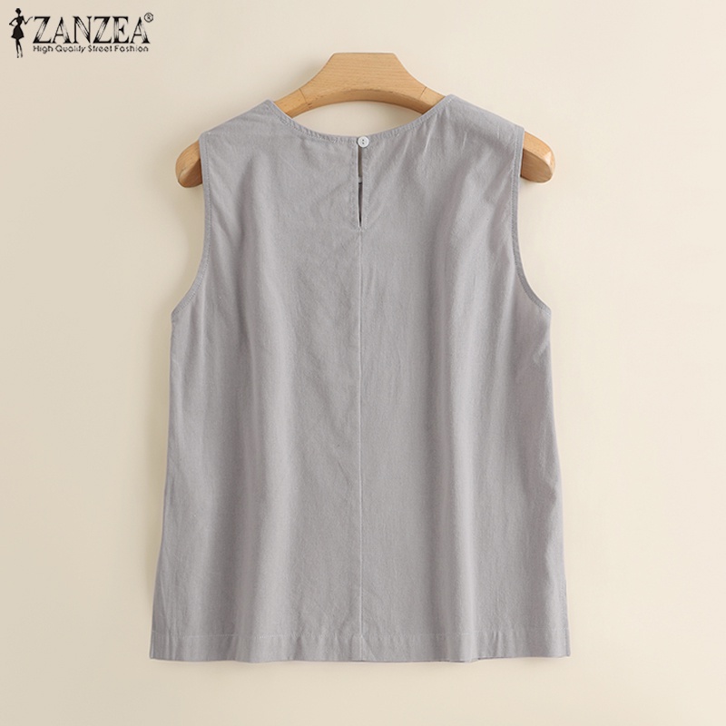 Áo sát nách ZANZEA cổ tròn màu trơn phong cách Bohemian cho nữ