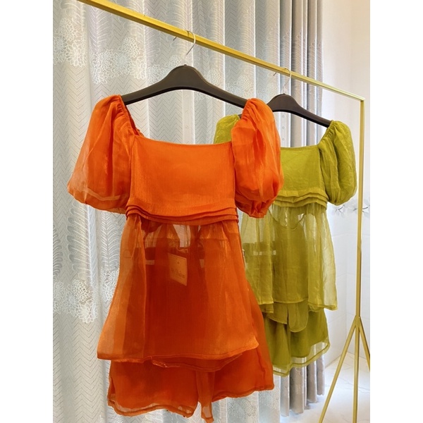 Set babydoll tơ mịn cột nơ sau lưng