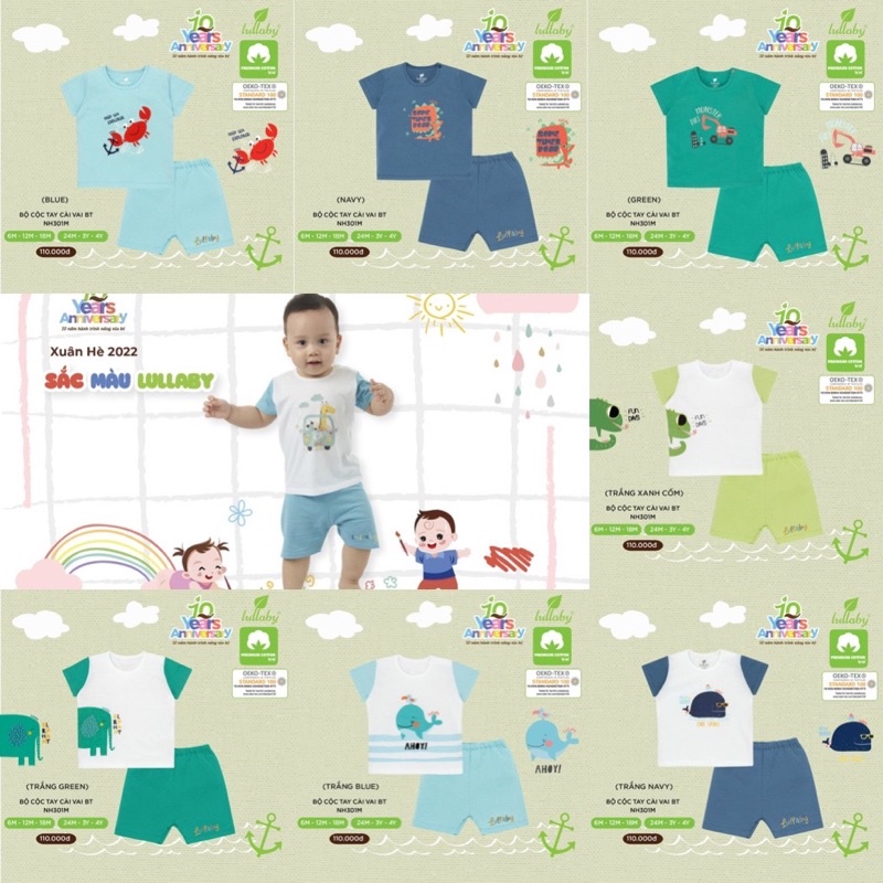 Bộ cộc cotton 100% Lullaby mềm, mịn