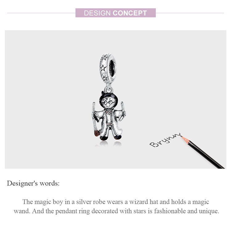 Mặt phụ kiện Bamoer SCC2082 bằng bạc 925 hình cậu bé ma thuật thời trang làm vòng đeo tay DIY