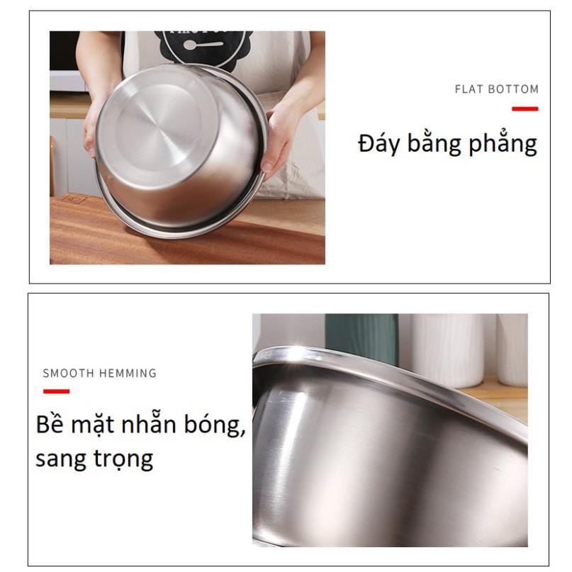 DK Thau Inox [LOẠI DÀY] Đánh Trứng, Thau Trộn Salad, Trộn Bột Đa Năng Kèm Nắp Đậy Tiện Lợi, Dùng Làm Nồi Canh