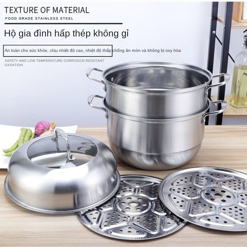 Nồi hấp súp inox nhiều lớp dày một đáy hấp bánh giò hấp nồi súp nồi nấu phở gia đình bếp ga từK