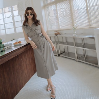 Váy dài sơ mi không tay 2 cách mặc (kèm belt) nữ Air Space Lady 2211824018