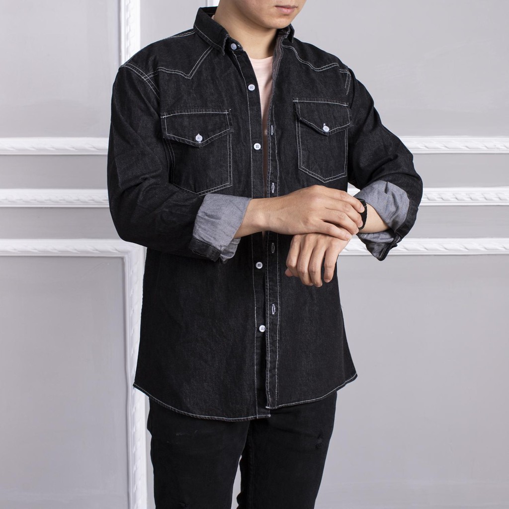 Áo sơ mi denim dài tay nam LADOS-8044 chất demin dày dặn