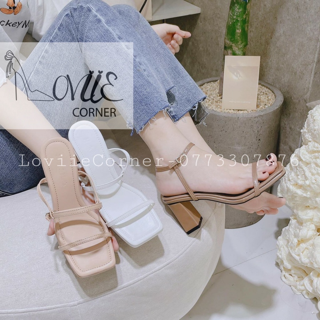 GIÀY CAO GÓT LOVIIECORNER - GIÀY SANDAL NỮ THỜI TRANG GÓT VUÔNG QUAI MÃNH 7CM TALON HAI LỚP G211216