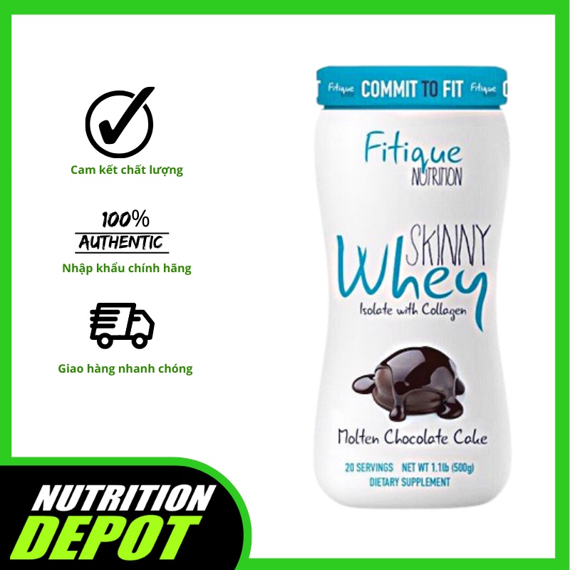 Sữa tăng cơ giảm mỡ dành cho Nữ Skinny Whey Isolate with Collagen Fitique Nutrition hũ 500g - Nutrition Depot