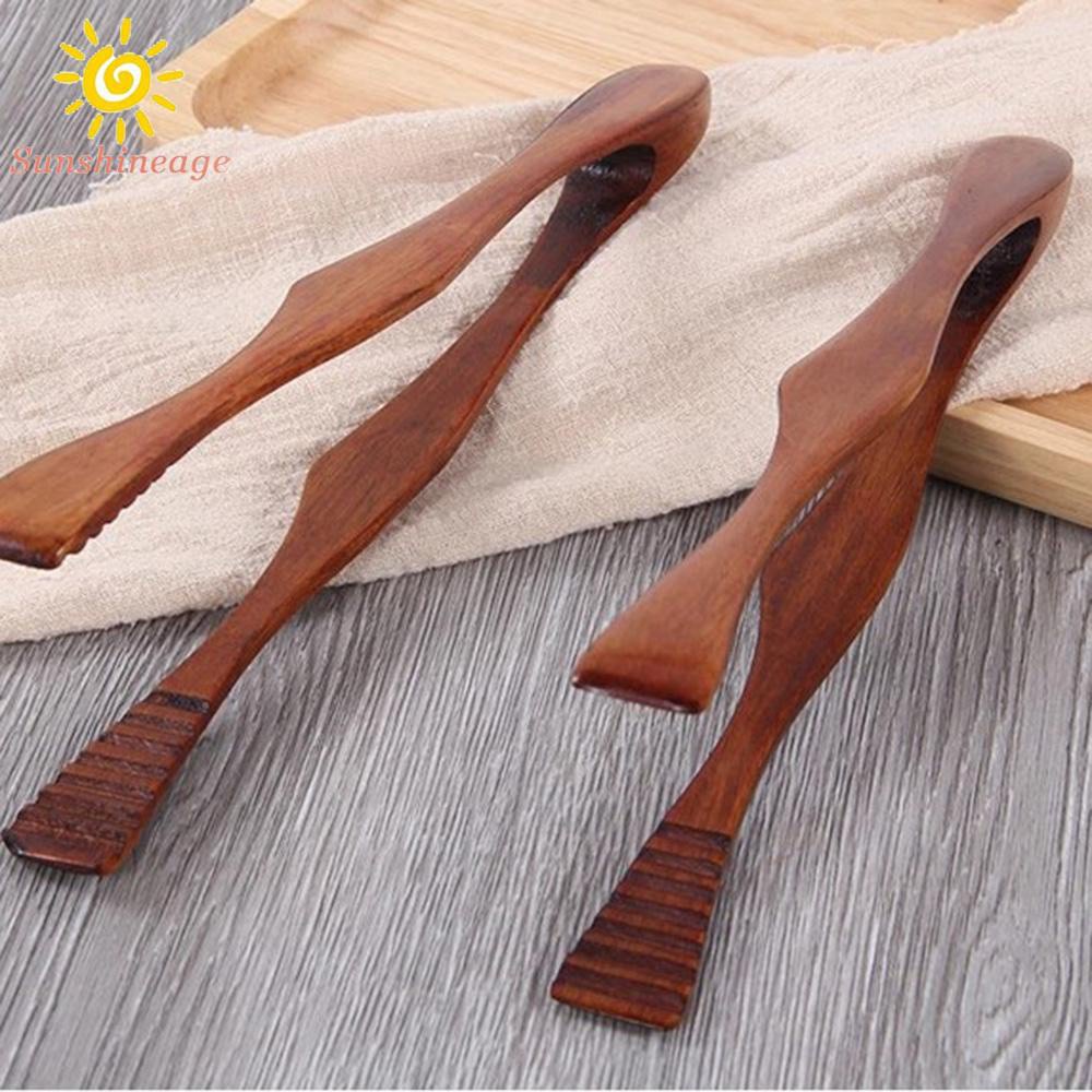 Food Clip Ice Tools Toast Wooden Utensil Cooking Tongs BBQ Buffet Clamp