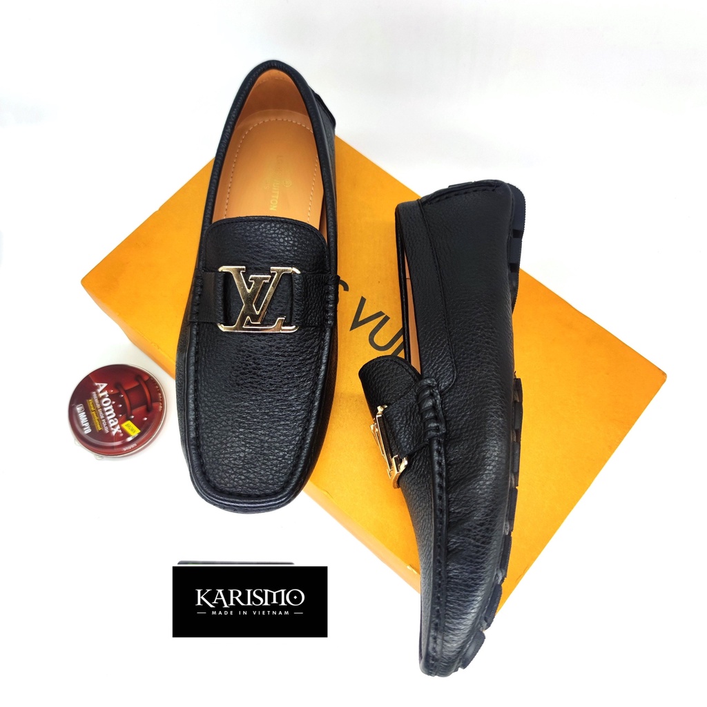 Giày lười mọi da nam LV - Khóa vàng nổi bật - khóa đen sang trọng - Da bò 100% bảo hành 12 thàng