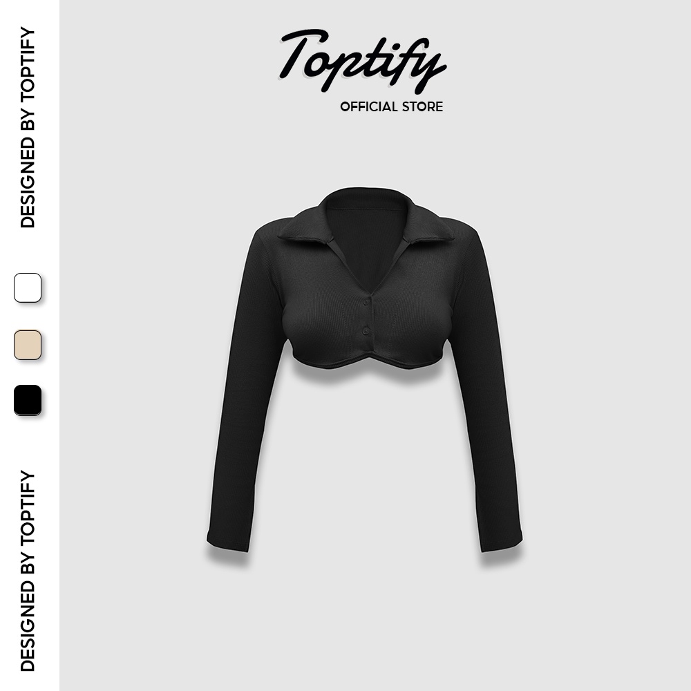 Áo croptop nữ body dài tay TOPTIFY cổ polo hai nút viền ngực Shelby Top