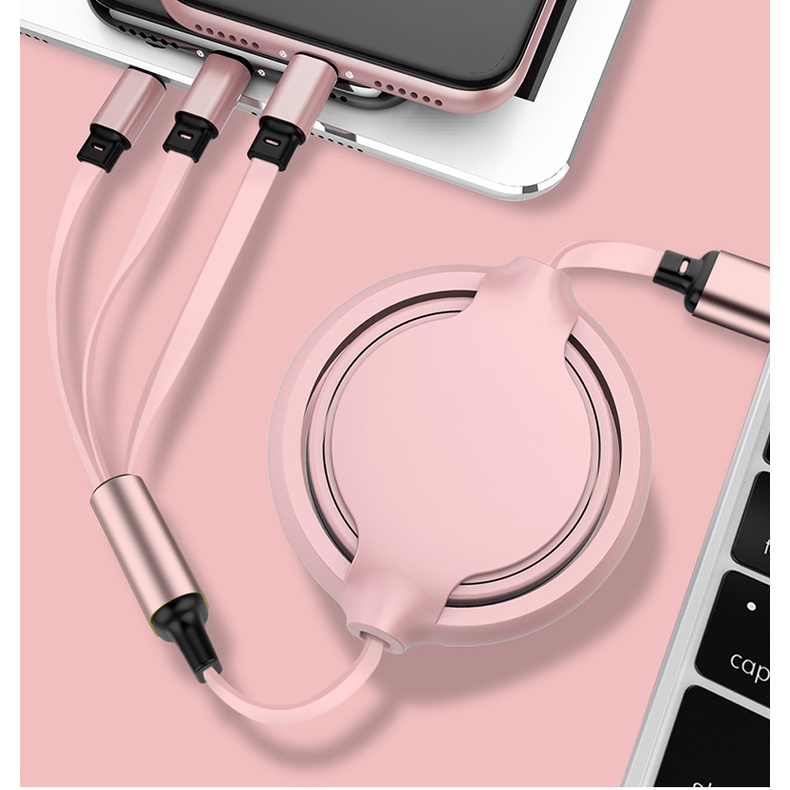Cáp USB có thể thu vào silicon lỏng 3 trong 1, Cáp sạc nhanh iPhone iPad cho Xiaomi Huawei Samsung Android Cáp sạc điện thoại Android Loại C Cáp Micro USB