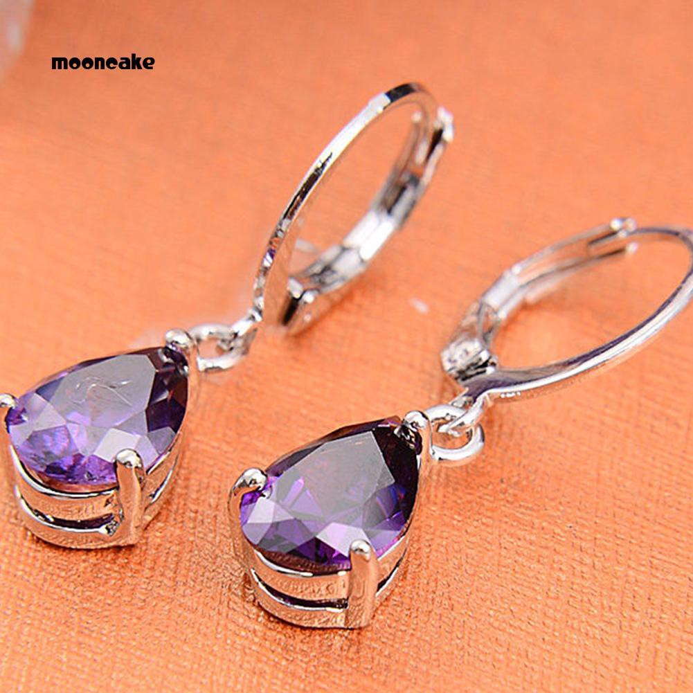 Khuyên tai hình giọt nước đính đá tím thanh lịch cho nữ