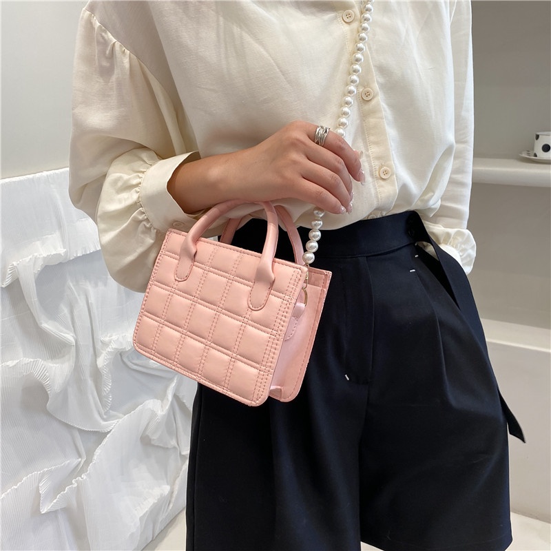 Túi Đeo Chéo Hình Vuông Đính Ngọc Trai Thời Trang Hàn Quốc Cho Nữ