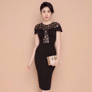 Đầm trễ vai phối ren hàn quốc