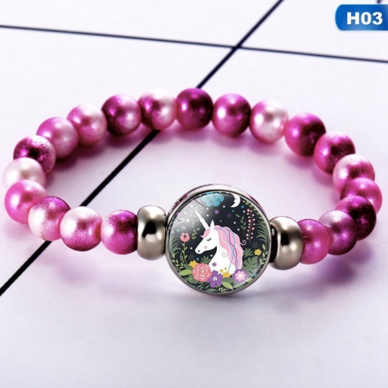 Vòng đeo tay chuỗi hạt thủy tinh hình kỳ lân cầu vồng 12 phong cách cho bé gái