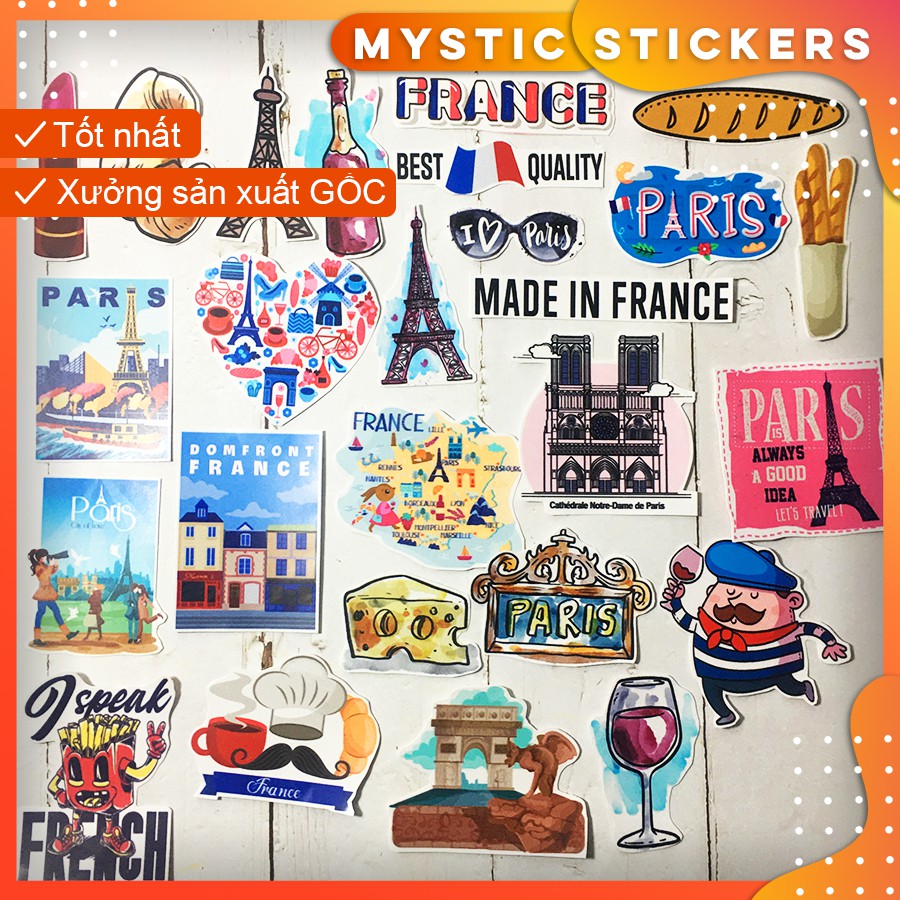 [PARIS-PHÁP] 26 Sticker chống nước/ dán laptop vali xe mũ bảo hiểm nhà cửa ...