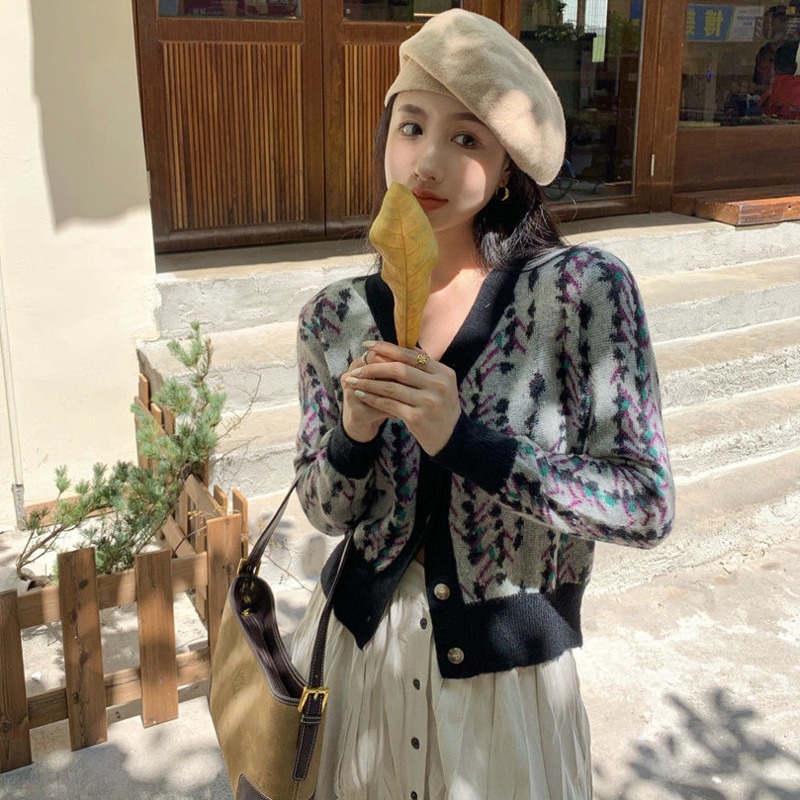 Áo khoác cardigan dệt kim tay dài cổ chữ V thời trang Hàn Quốc