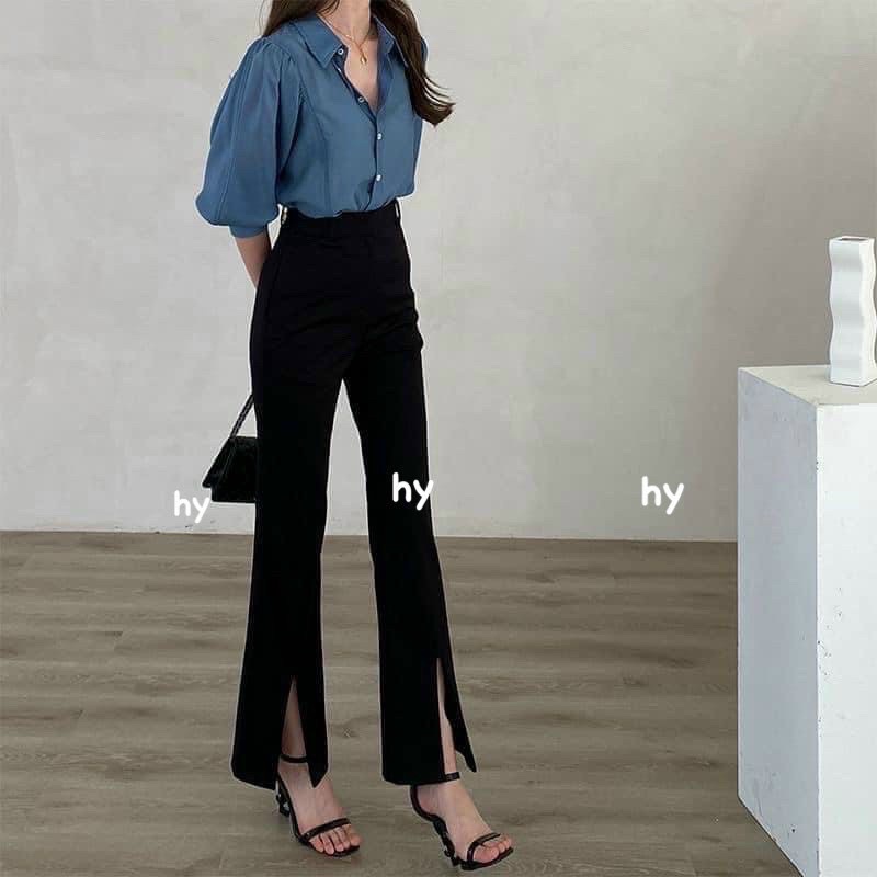 Quần loe sẻ trước
