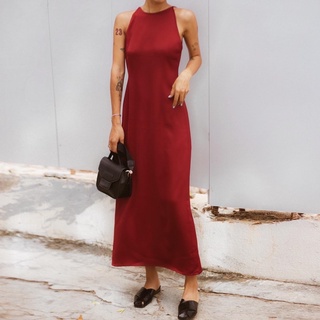 Váy lụa cổ yếm dáng dài tren dress | flanh