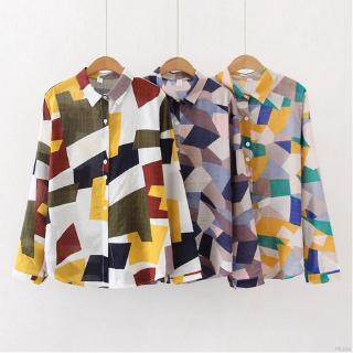 Áo sơ mi nữ tay dài họa tiết hoạt hình Vintage thời trang