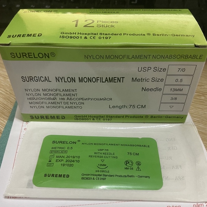 Chỉ nhấn mí nylon Surelon 7/0(hộp 12 sợi)