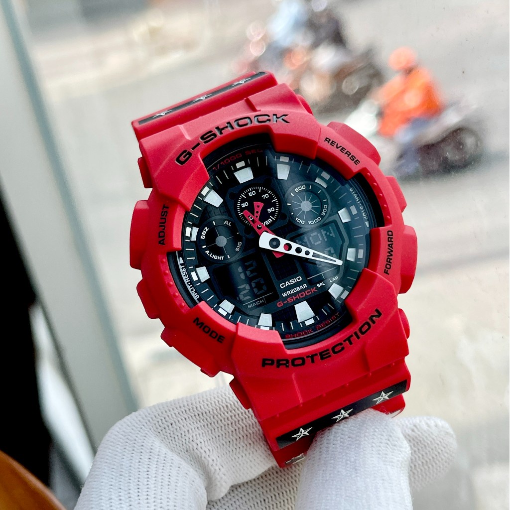 Đồng Hồ Nam Casio Gshock GA100B-4ADR Dây Cao Su Đỏ Có Chữ Kí Tuấn Hưng Size 51mm Tem Vàng Bảo Hành 5 Năm