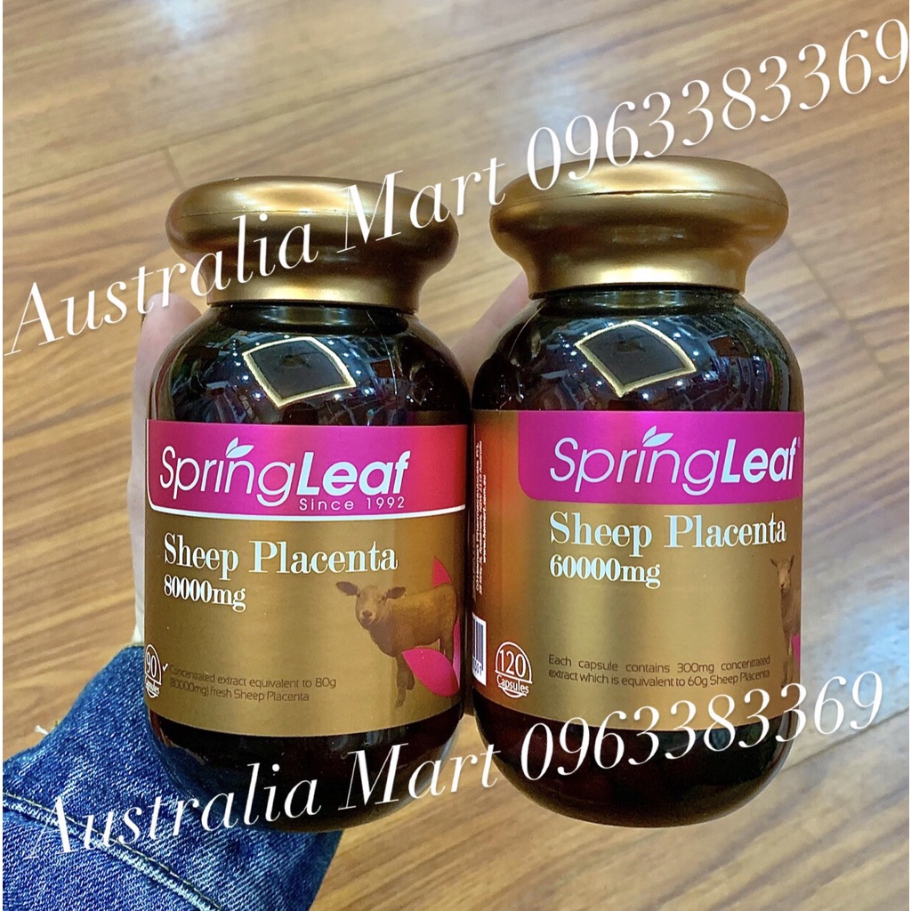 Nhau Thai Cừu Sheep Placenta SpringLeaf Viên Uống Điều Hòa Cơ Thể 60000mg 120 Viên Và 80000mg 90 Viên