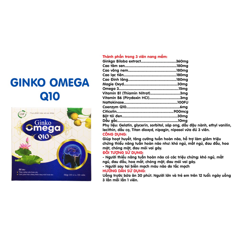 Ginkgo Omega Q10 - Hỗ trợ tăng cường tuần hoàn não, làm giảm triệu chứng thiểu năng tuần hoàn não