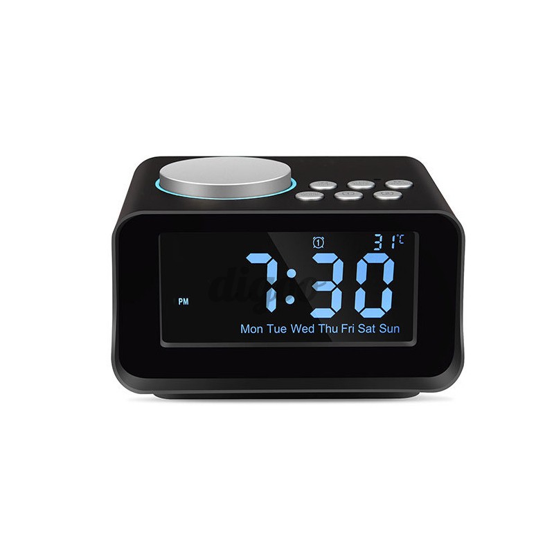 Loa Bluetooth Không Dây Kiêm Đồng Hồ Báo Thức Màn Hình Lcd Tích Hợp Đài Fm Radio