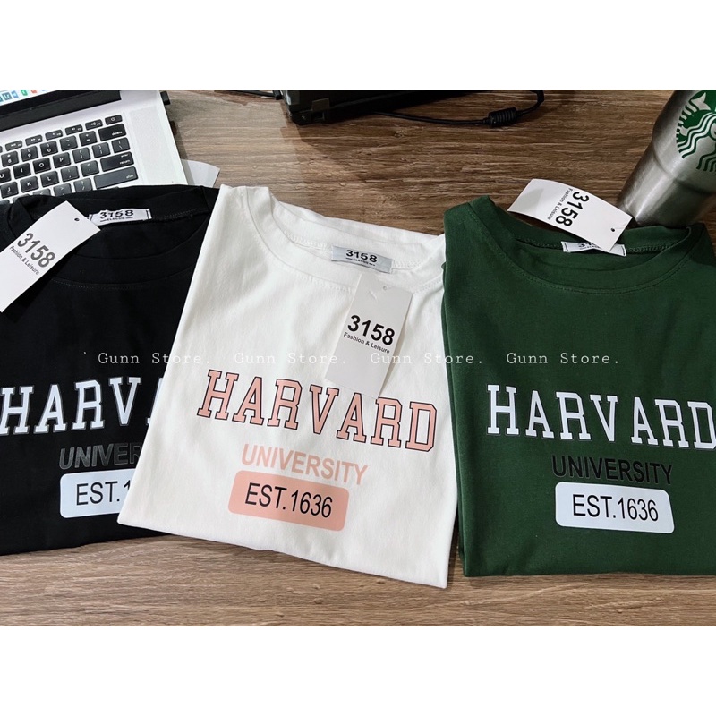 Áo Thun 3158 In Chữ HARVARD Form Rộng Unisex Chất Cotton Khô Loại 1, Thoáng Mát, Thấm Hút Mồ Hôi - GUNN