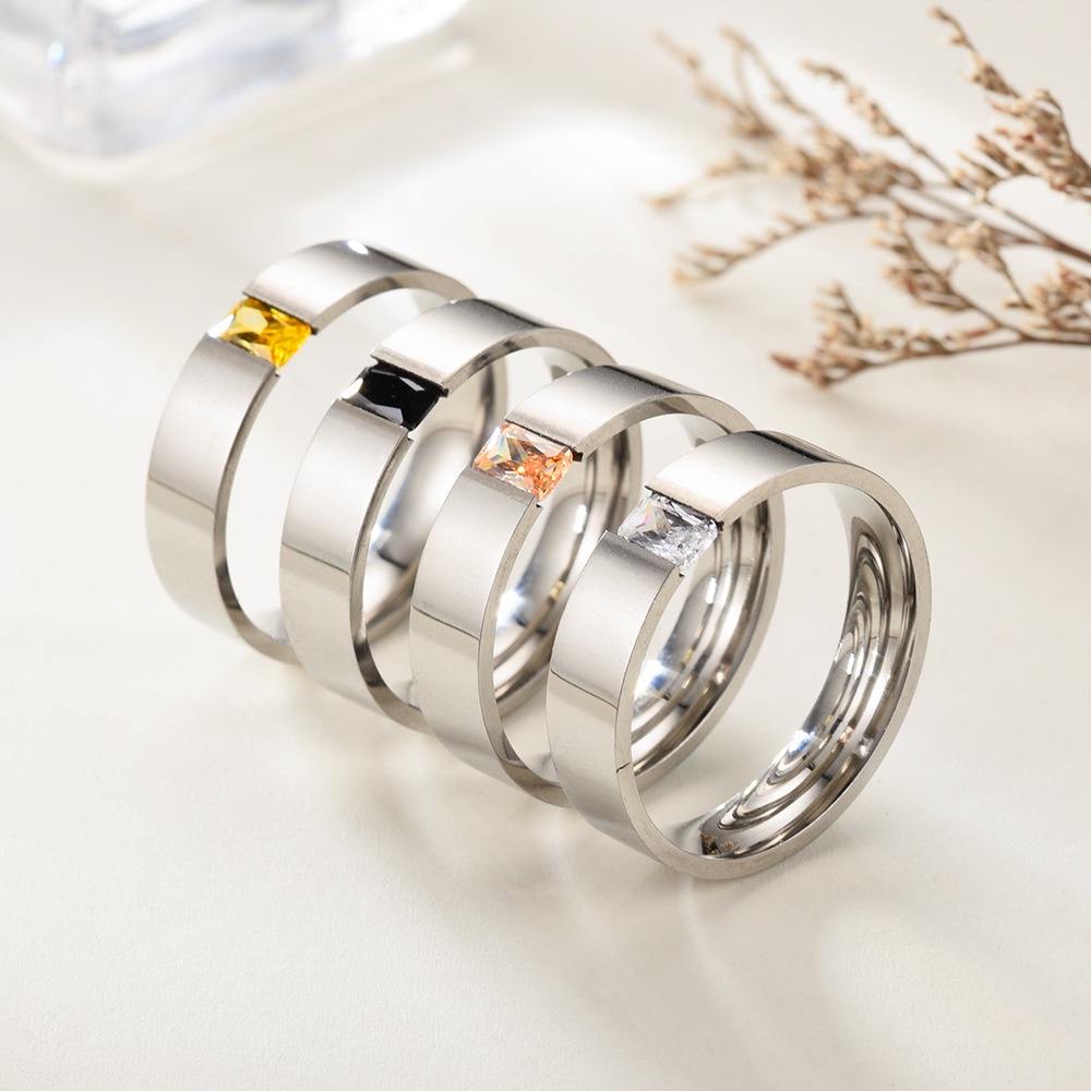 Nhẫn Đính Hôn Bằng Thép Không Gỉ Đính Đá Zircon Vuông Thời Trang Dành Cho Nữ
