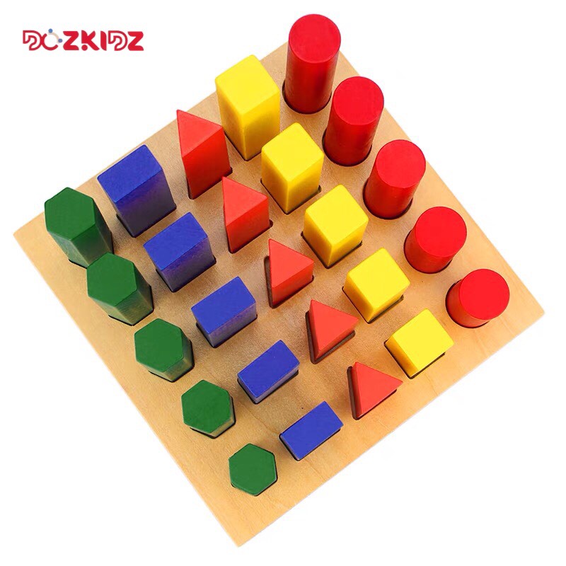 Đồ chơi gỗ - Giáo cụ Montessori bộ xếp hình học bậc thang 5 Loại - DOZKIDZ