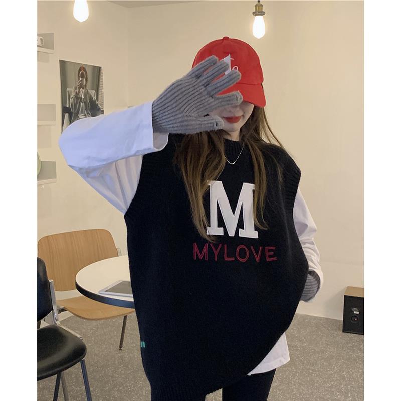 Áo Dệt Kim Sát Nách Dáng Rộng In Chữ Thiết Kế Mới Thời Trang Theo Phong Cách Hàn Quốc