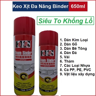 Keo dán gỗ, Keo Xịt Binder 650ml Keo siêu dính giày,Keo dán dạng xịt dán đá,dán sắt,dán giày,dép,kim loại,cao su