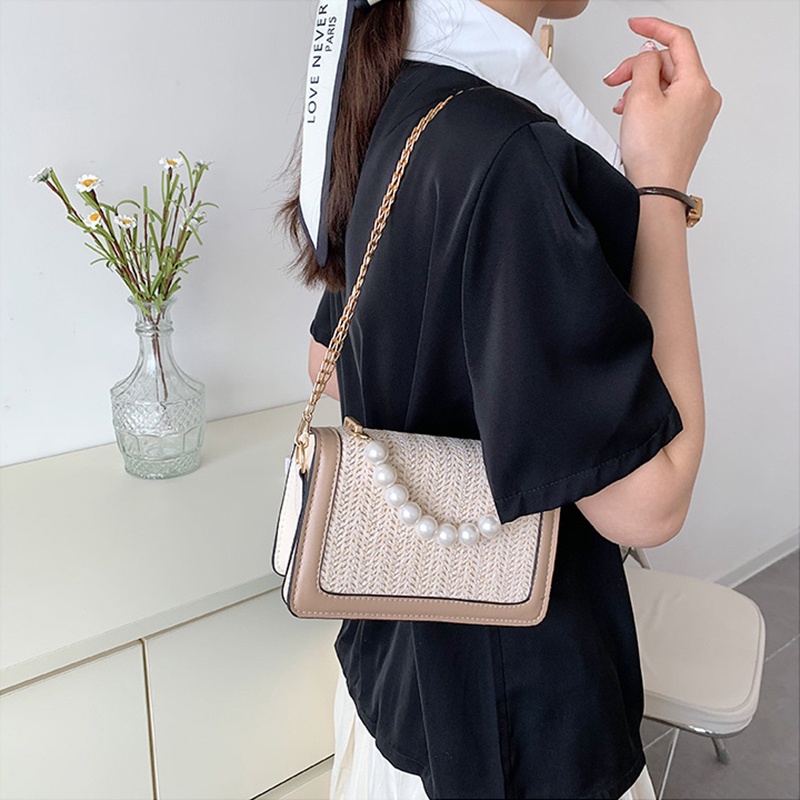 IELGY Túi Đeo Vai Đan Rơm Phong Cách Hàn Quốc Thời Trang Cho Nữ