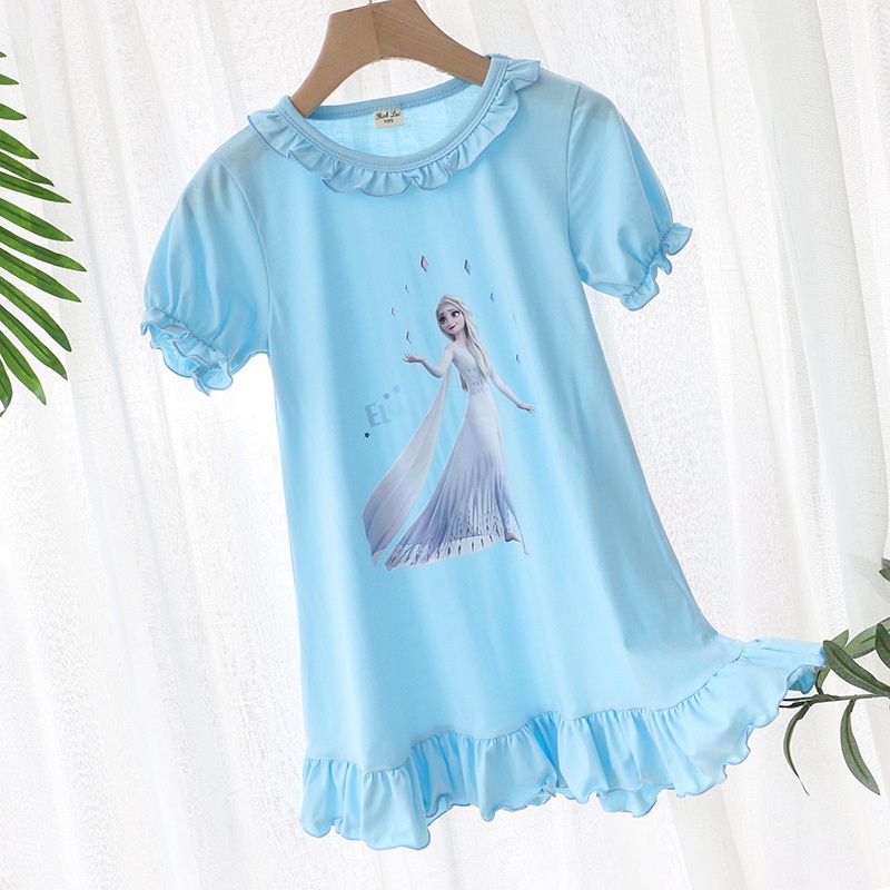 Bộ Đồ Ngủ Cotton Ngắn Tay Họa Tiết Công Chúa Elsa/Nàng Tiên Cá Dành Cho Bé Gái-KAD