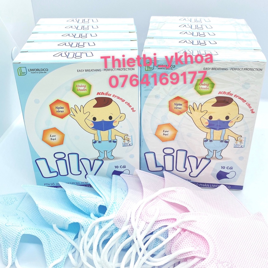 Khẩu Trang Em Bé Lily Liworldco 10 Cái - Khẩu trang cho bé từ 5 tháng tới 5 tuổi THIẾT KẾ 3D CHO EM BÉ HỘP 10 CÁI