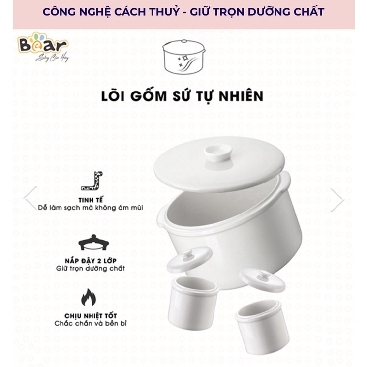 (Bảo Hành Chính Hãng)Nồi Nấu Cháo Bear Cho Bé, Nồi Hầm Xương Tiện Dụng - 0,8L- Cửa tiệm dưa hấu