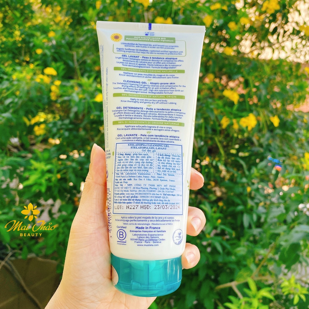 Gel Tắm Gội Cho Trẻ Sơ Sinh &amp; Em Bé Da Chàm Thể Tạng Mustela Stelatopia Cleansing Gel 200ml