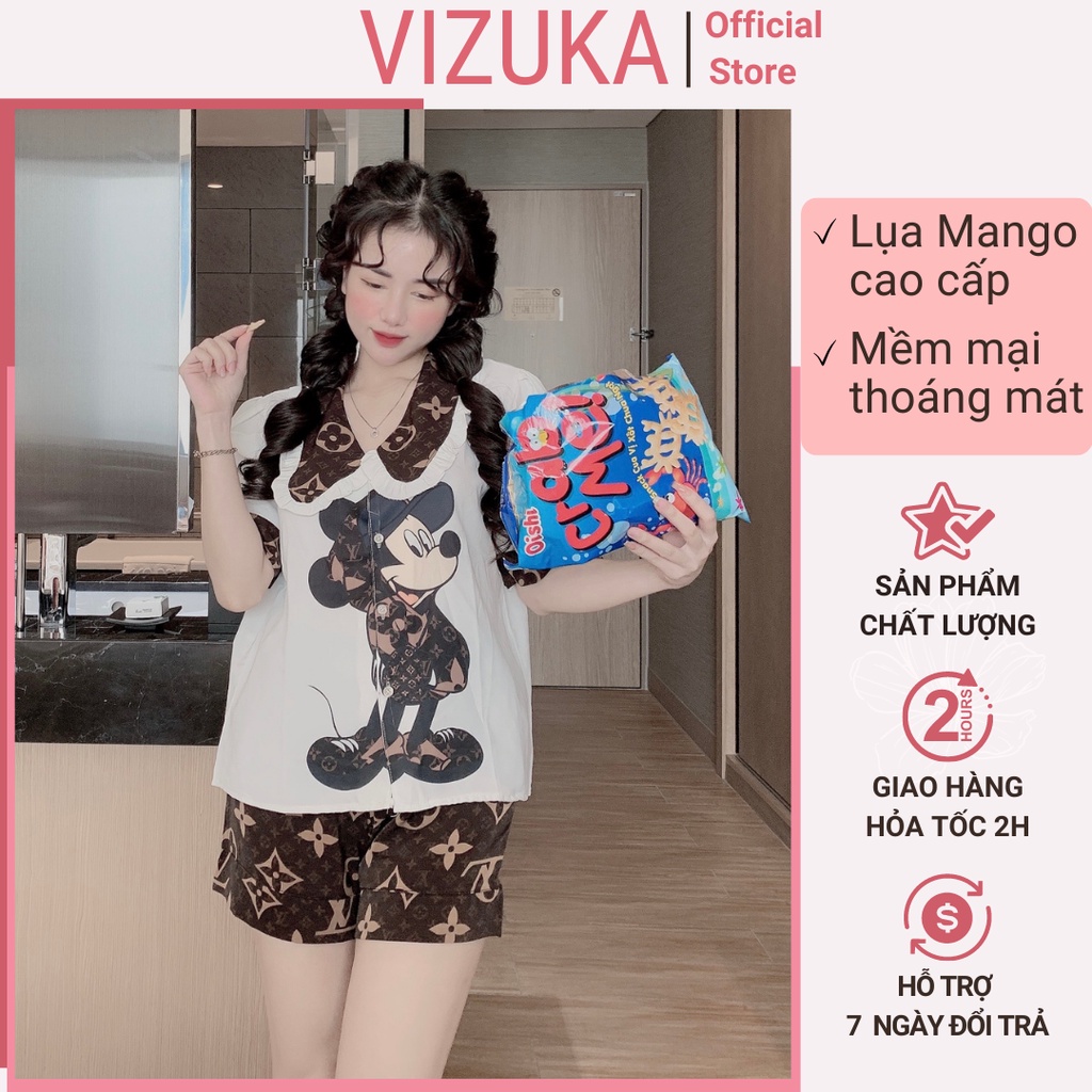 Đồ ngủ nữ bộ pijama lụa đùi tiểu thư chất liêu mango VIZUKA