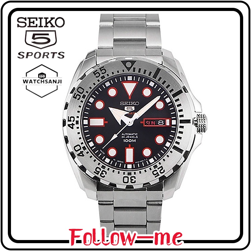 Seiko 5 21 Jewels Automatic Luminous waterproof Watch for Men Black Dial Dual calendar Stainless steel stra2022